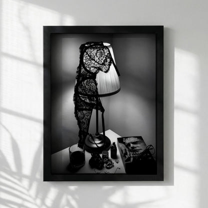 Dark Academia Wall Art | Lingerie on Lamp Print | Black and White Bedroom Decor | Moody Aesthetic Poster | Boss Lady Decor