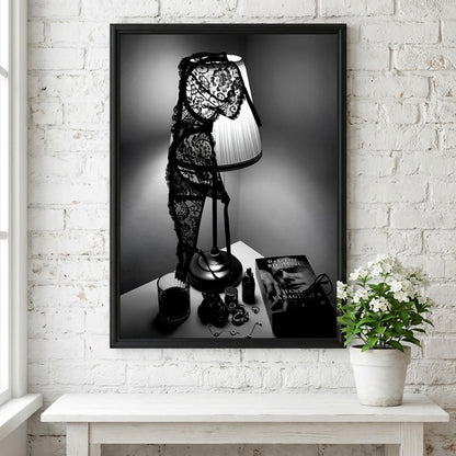 Dark Academia Wall Art | Lingerie on Lamp Print | Black and White Bedroom Decor | Moody Aesthetic Poster | Boss Lady Decor