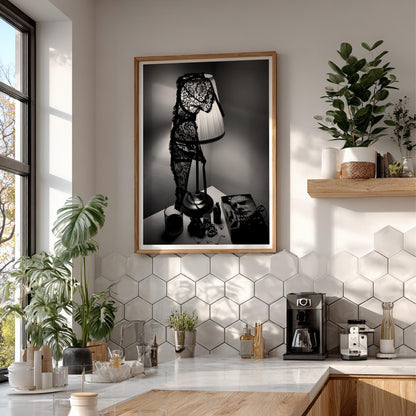 Dark Academia Wall Art | Lingerie on Lamp Print | Black and White Bedroom Decor | Moody Aesthetic Poster | Boss Lady Decor