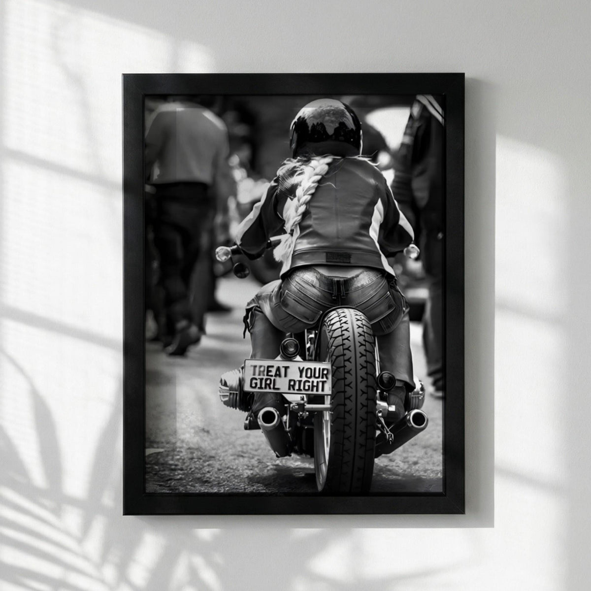 Treat Your Girl Right Print | Female Biker Poster | Black and White Motorcycle Art | Edgy Garage Wall Art | Boss Lady Decor
