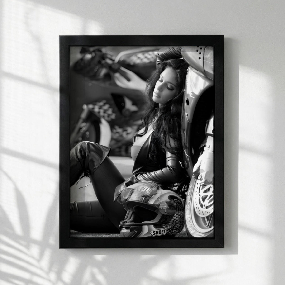 Female Biker Print | Black and White Motorcycle Art | Edgy Boss Lady Poster | Moody Leather Jacket Decor | Cinematic Wall Art