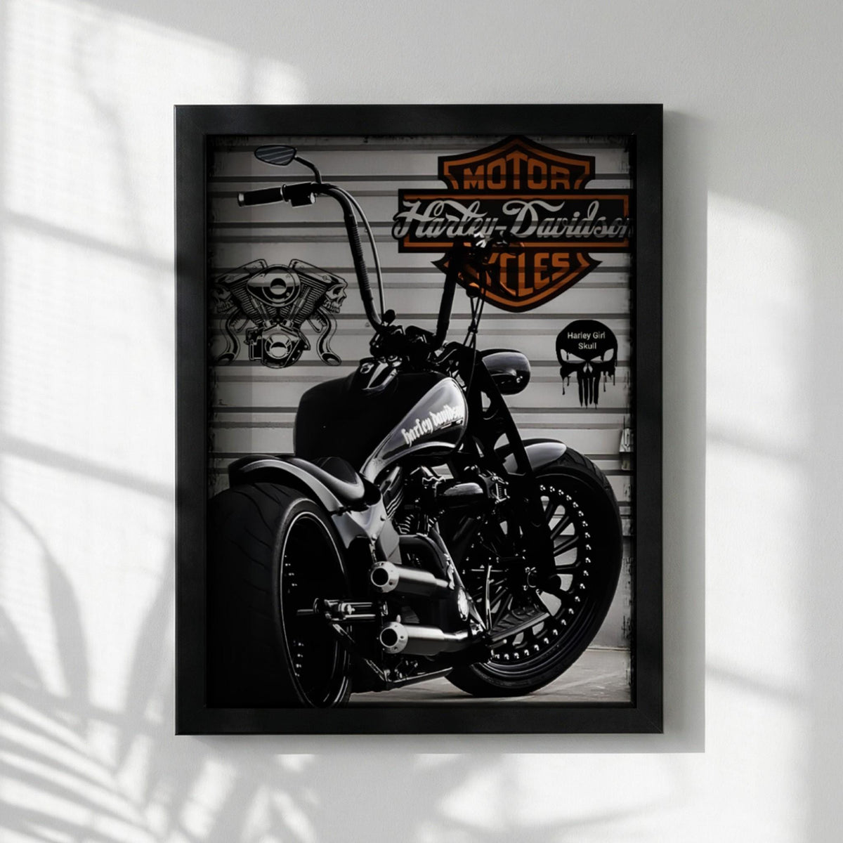 Custom Motorcycle Print | Dark Garage Wall Art | Black and White Biker Poster | Industrial Chopper Decor | Boss Energy Art