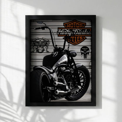 Custom Motorcycle Print | Dark Garage Wall Art | Black and White Biker Poster | Industrial Chopper Decor | Boss Energy Art