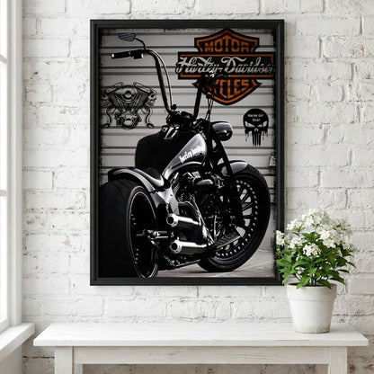 Custom Motorcycle Print | Dark Garage Wall Art | Black and White Biker Poster | Industrial Chopper Decor | Boss Energy Art