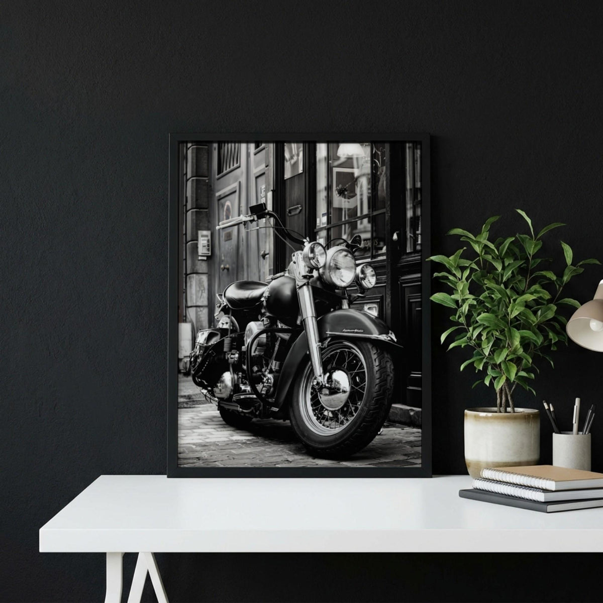 Vintage Motorcycle Print | Dark Urban Biker Art | Classic Chopper Poster | Edgy Garage Decor | Moody Street Wall Art