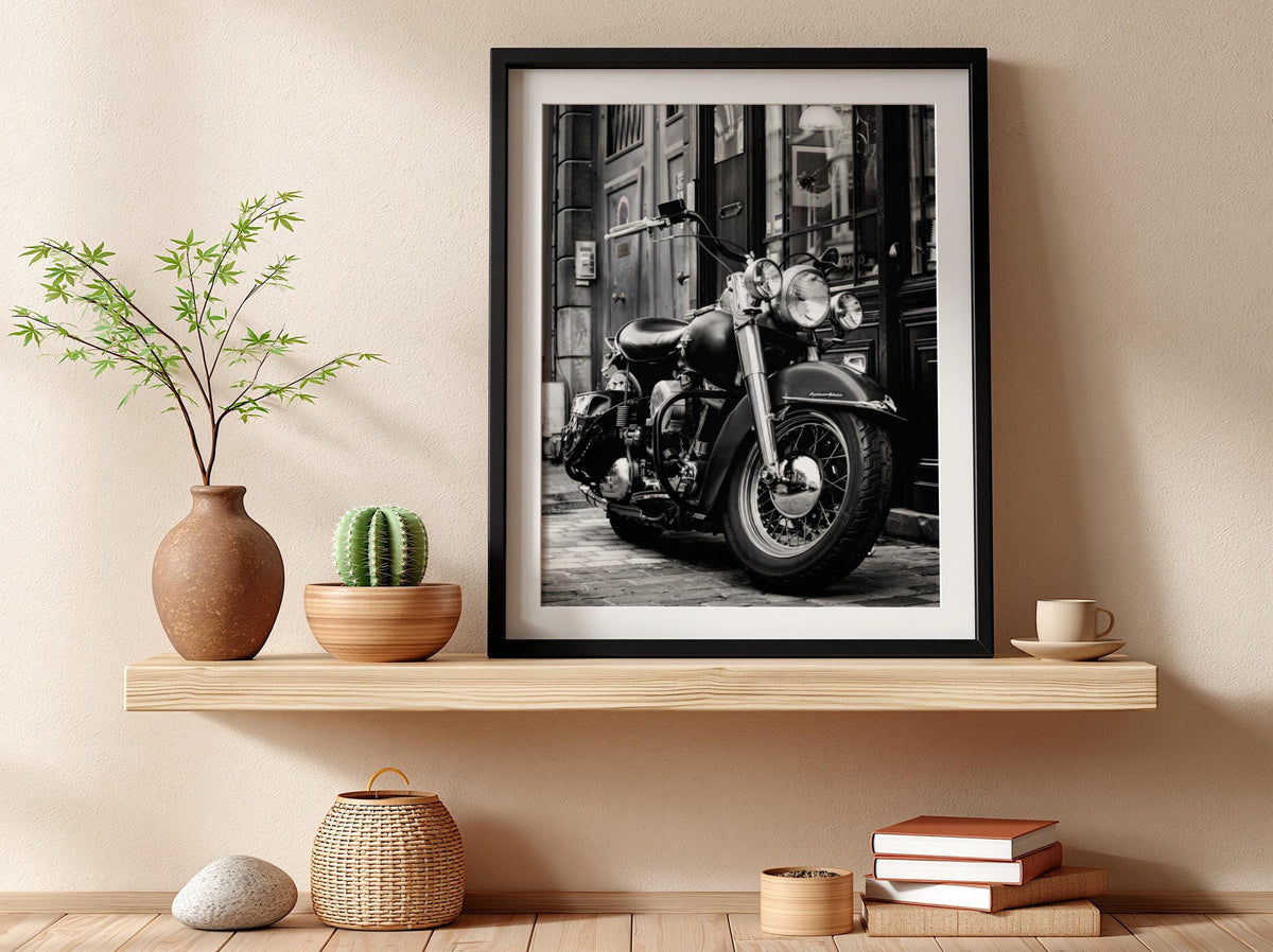 Vintage Motorcycle Print | Dark Urban Biker Art | Classic Chopper Poster | Edgy Garage Decor | Moody Street Wall Art