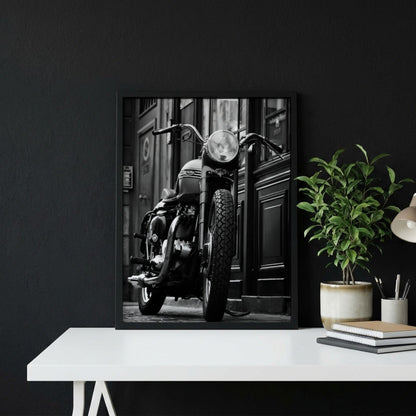 Vintage Triumph Motorcycle Print | Classic British Bike Art | Dark Urban Biker Poster | Edgy Garage Decor | Moody Street Wall Art