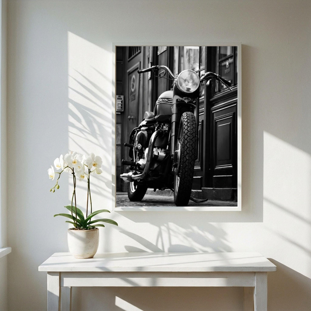 Vintage Triumph Motorcycle Print | Classic British Bike Art | Dark Urban Biker Poster | Edgy Garage Decor | Moody Street Wall Art