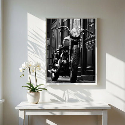 Vintage Triumph Motorcycle Print | Classic British Bike Art | Dark Urban Biker Poster | Edgy Garage Decor | Moody Street Wall Art
