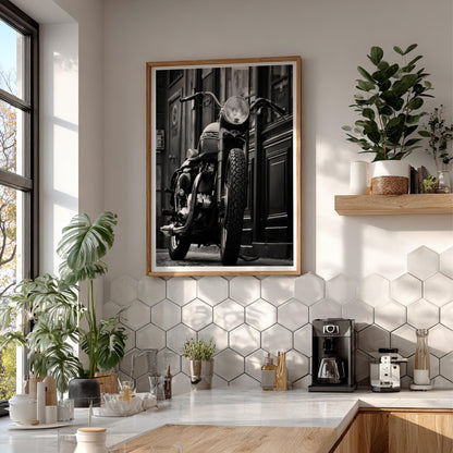 Vintage Triumph Motorcycle Print | Classic British Bike Art | Dark Urban Biker Poster | Edgy Garage Decor | Moody Street Wall Art