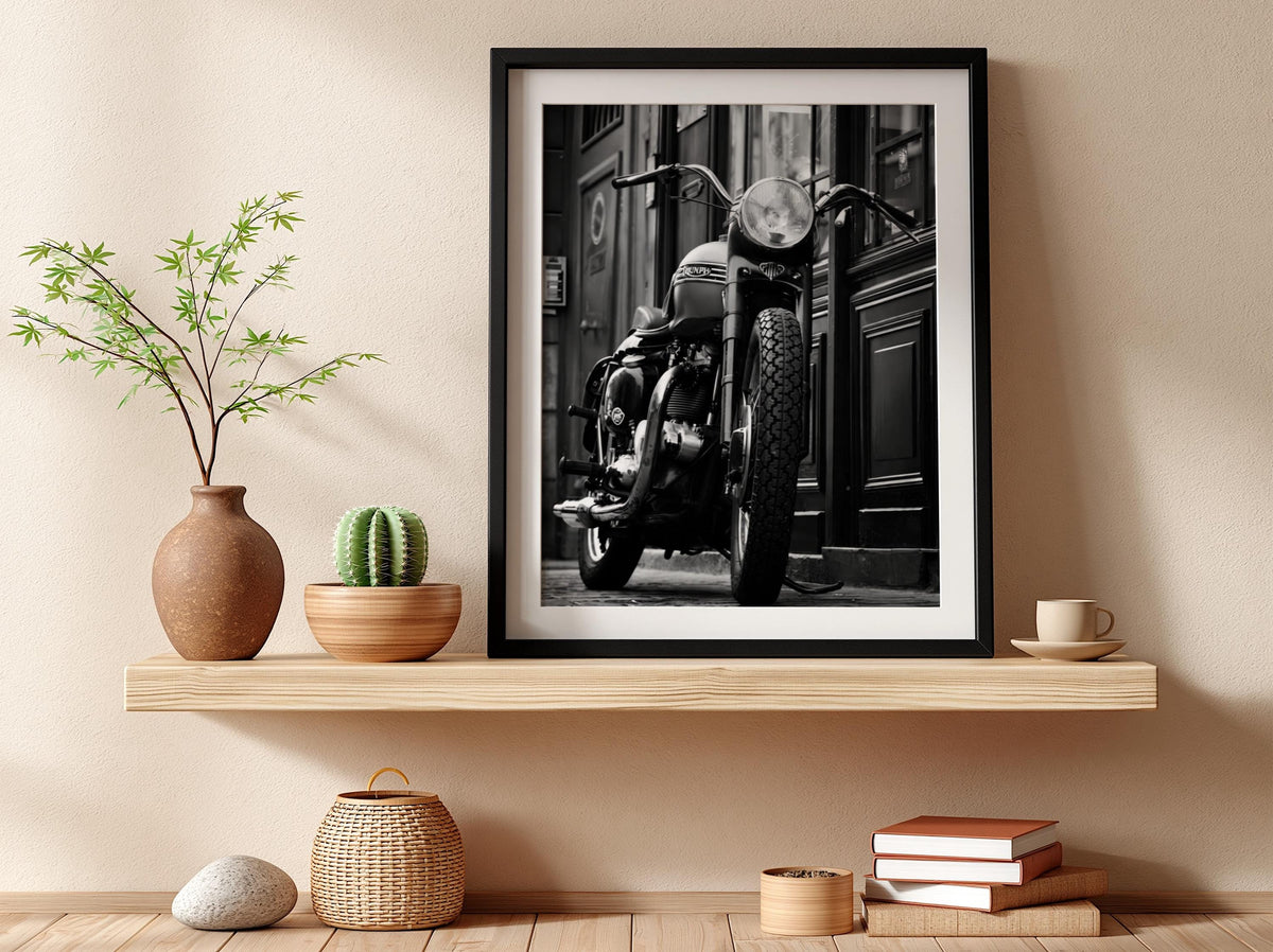 Vintage Triumph Motorcycle Print | Classic British Bike Art | Dark Urban Biker Poster | Edgy Garage Decor | Moody Street Wall Art