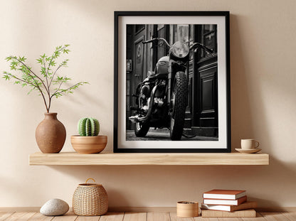 Vintage Triumph Motorcycle Print | Classic British Bike Art | Dark Urban Biker Poster | Edgy Garage Decor | Moody Street Wall Art