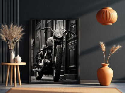 Vintage Triumph Motorcycle Print | Classic British Bike Art | Dark Urban Biker Poster | Edgy Garage Decor | Moody Street Wall Art