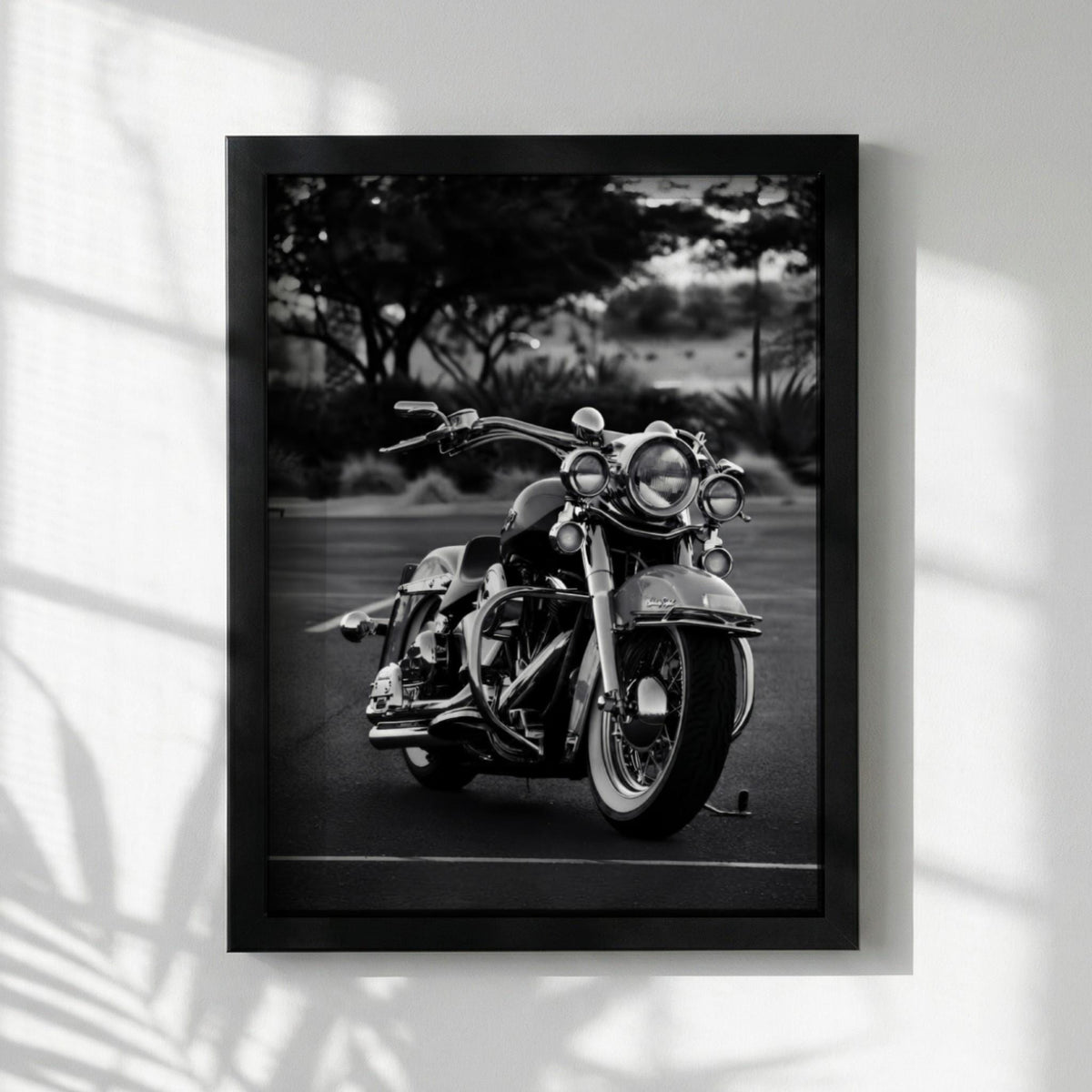 Classic Cruiser Motorcycle Print | Black and White Biker Art | Vintage Chrome Poster | Edgy Garage Decor | Moody Automotive Wall Art