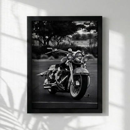 Classic Cruiser Motorcycle Print | Black and White Biker Art | Vintage Chrome Poster | Edgy Garage Decor | Moody Automotive Wall Art