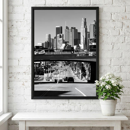 Los Angeles Skyline Print | Downtown LA Architecture Art | Black and White Cityscape Poster | 101 Freeway Decor | Cinematic Urban Art