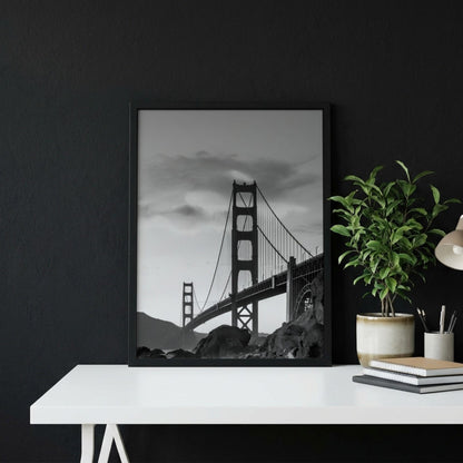 Golden Gate Bridge Print | San Francisco Architecture Art | Black and White Landmark Poster | Moody Cityscape Decor | Industrial Bridge Art
