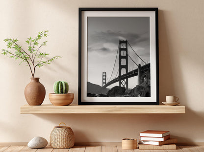 Golden Gate Bridge Print | San Francisco Architecture Art | Black and White Landmark Poster | Moody Cityscape Decor | Industrial Bridge Art