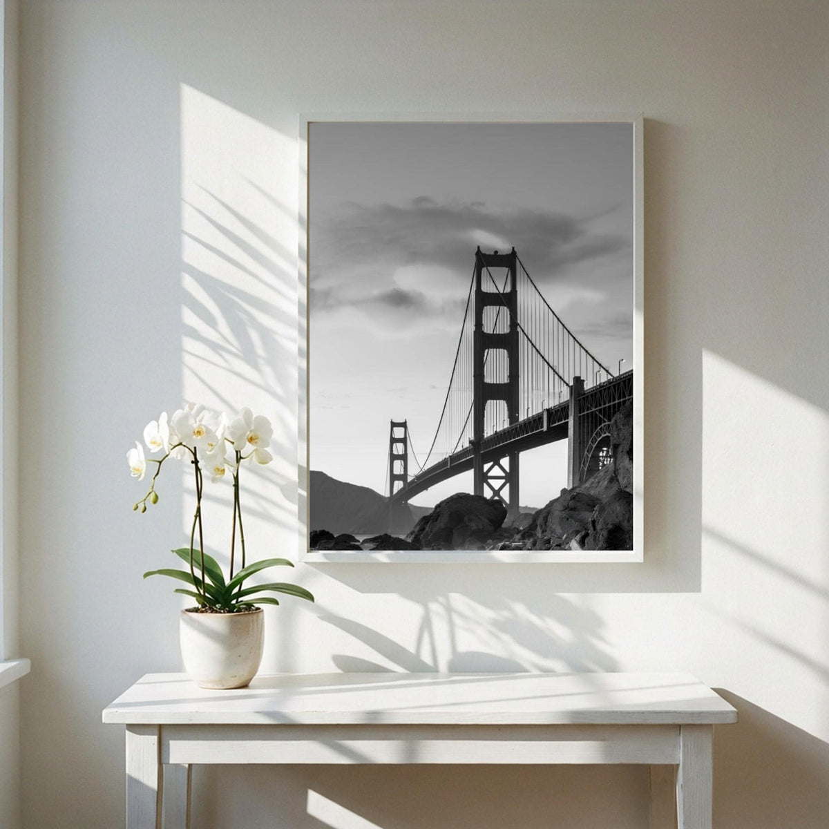 Golden Gate Bridge Print | San Francisco Architecture Art | Black and White Landmark Poster | Moody Cityscape Decor | Industrial Bridge Art