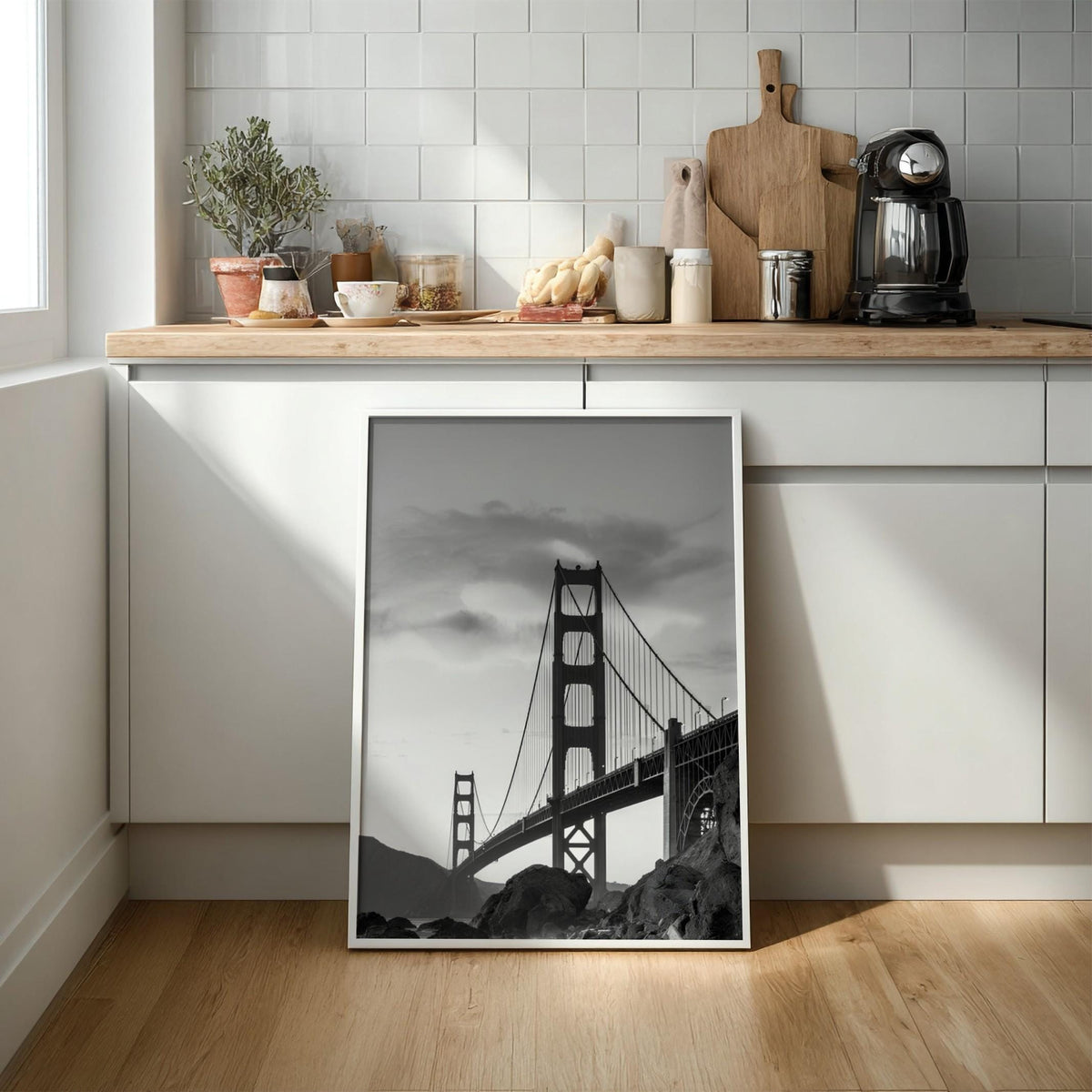 Golden Gate Bridge Print | San Francisco Architecture Art | Black and White Landmark Poster | Moody Cityscape Decor | Industrial Bridge Art